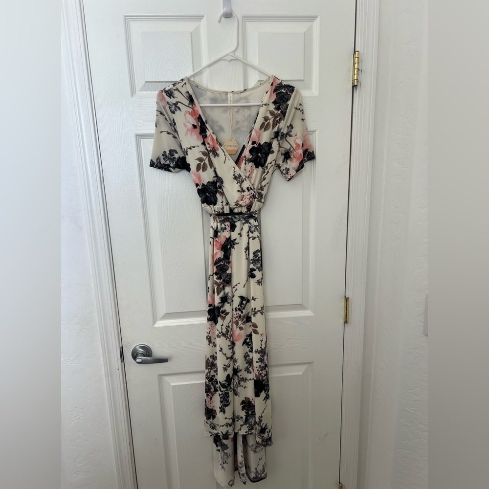 Pinkblush Cream and Black Floral Maxi Dress